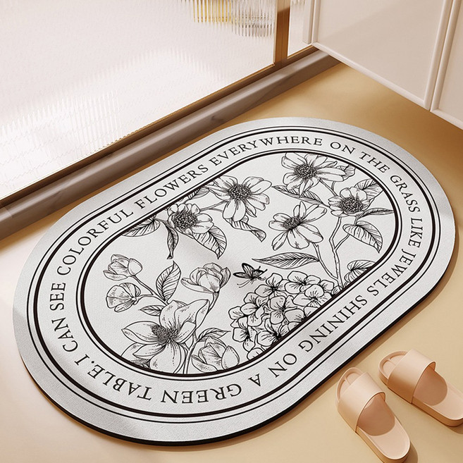 모아룸 발매트 규조토 빨아쓰는 욕실 현관 북유럽 플라워, 꽃타원형화이트
