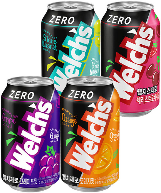 웰치스 제로 포도 6입 +오렌지 6입+ 샤인머스캣 6입+ 체리스트로베리 355 6입 4종 24캔 세트, 355ml, 1세트