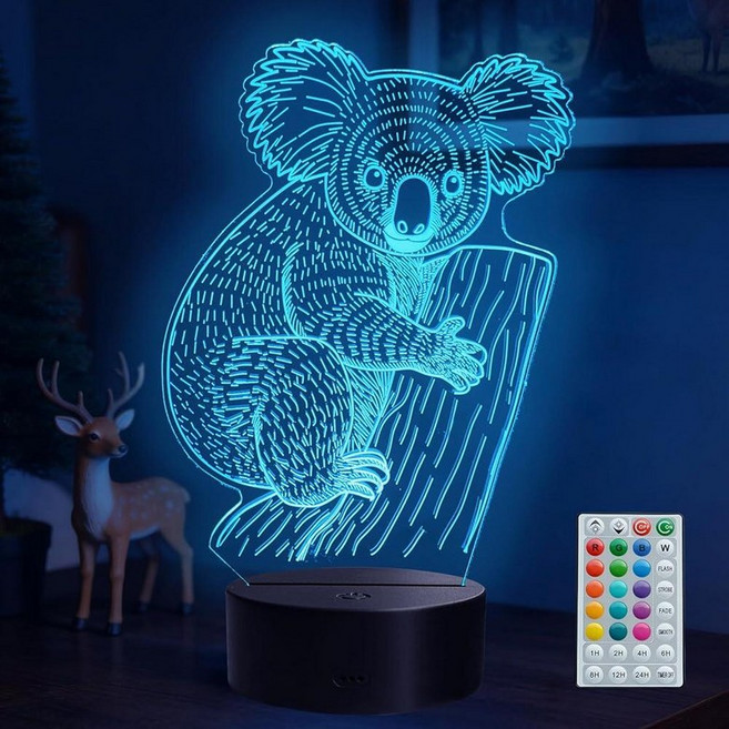 Colortown Trombone Night Light Gifts 3D Illusion Lamp with Remote Control 16 RGB Colors 4 Flas, 코알라