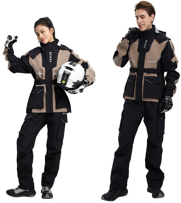 ZHINUO 지누오 오토바이 우비 우의 방수 비옷 상하의 세트 라이딩자켓 라이더 오토바이복 배달 등산우비 낚시우의, M, 브라운