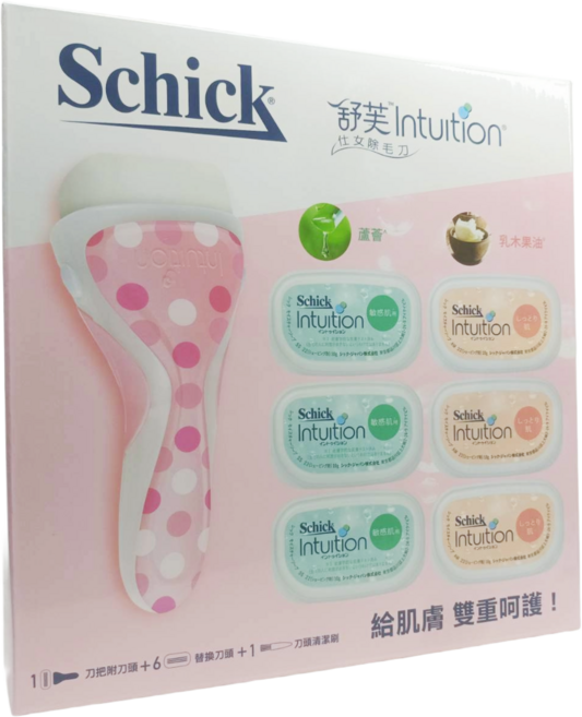 Schick 舒適牌 Intuition 舒芙仕女除毛刀組 內含 刀把 X 1 + 刀片 X 7 (敏感肌皂頭 X3 + 乾燥肌皂頭 X 4 1個己固定在刀把上), 1個, 1個裝
