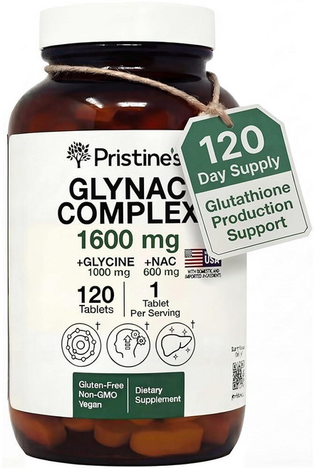 PRISTINE'S GlyNAC 복합체 글루타티온 생산 보충제 - 타사 테스트 노화 방지 수면 품질 및 인지 지원 보충제 - 120회 분량 글루텐 프리 GMO 프리 비건 미국, 1개
