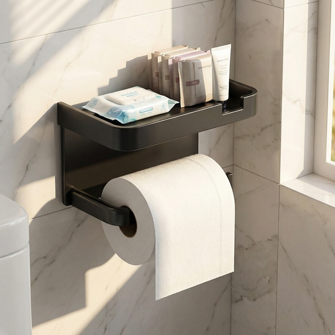 깔끔채 무타공 핸드폰 거치대 휴지걸이(강력접착패드 제공), 1개, 어반 블랙