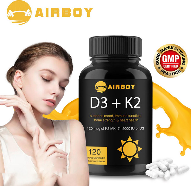비타민 D3 5000 IU + K2 120 mcg - 심장 면역 지원 및 튼튼한 뼈를 지원합니다, 1개, 120정