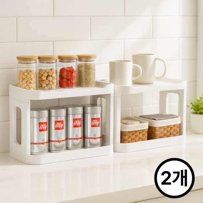 하이하 깔끔한 공간 주방 책상 정리 2단 선반, 2개, 화이트