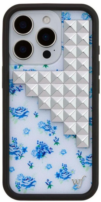 Wildflower 케이스 - 아이폰 16 프로와 호환 | 보호용 블랙 범퍼 2m(6.5피트) 낙하 테스트 인증 여성 소유 중소기업 수채화 핑크 블루 다이아몬드 트렌디하고, 스터드 컬렉션 | Forget Me Not Floral