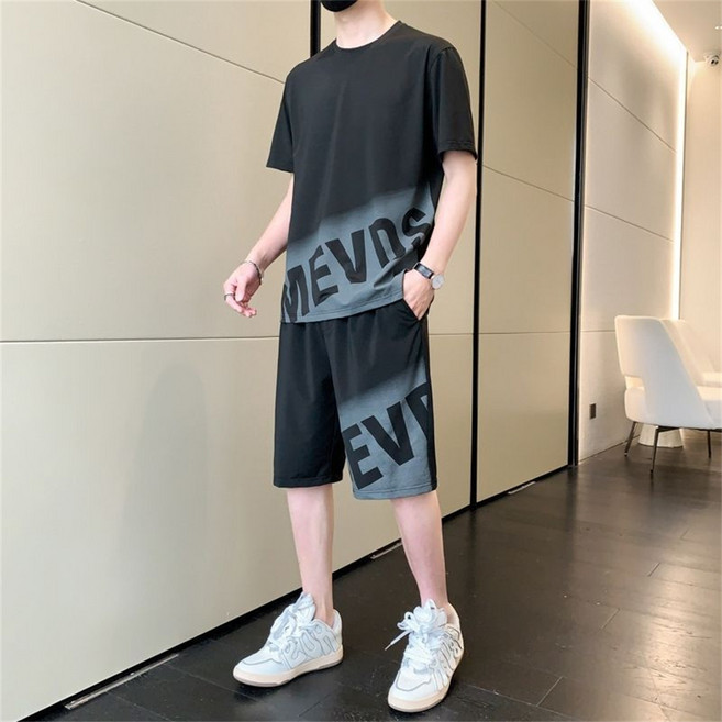 besteffie 투피스 남성용 여름 캐주얼 반팔 티셔츠 반바지 세트 패션 레터링 프린팅 K97