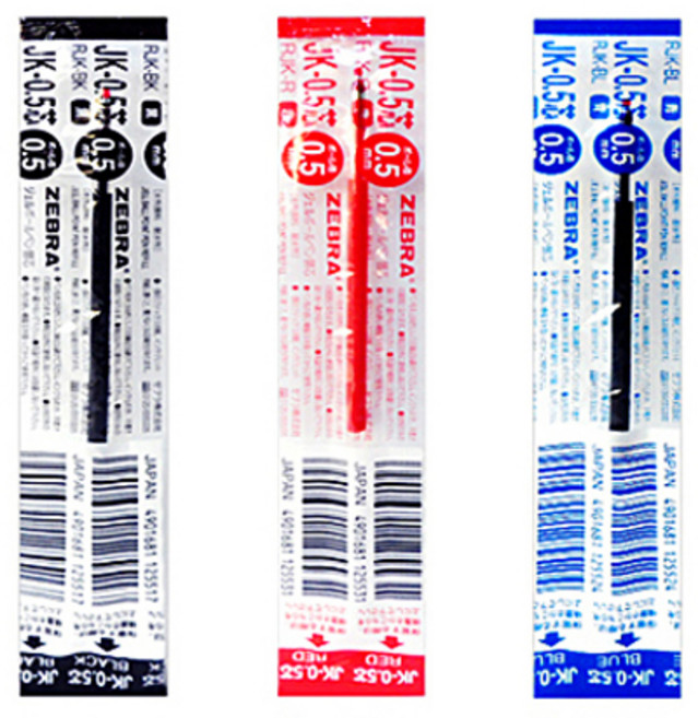 제브라 사라사 3색 4색 볼펜 리필심 JK 0.4mm 0.5mm, JK_0.4_빨강