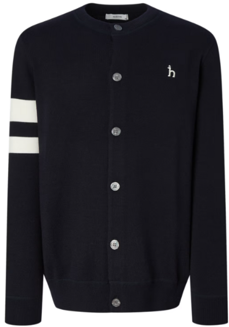 헤지스 남성용 울혼방 소매 배색 라운드 가디건