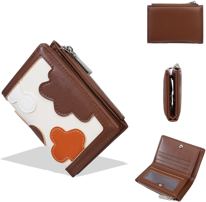 女士短款錢包撞色拼接時尚多卡位簡約錢夾高級感拉鍊小零錢包