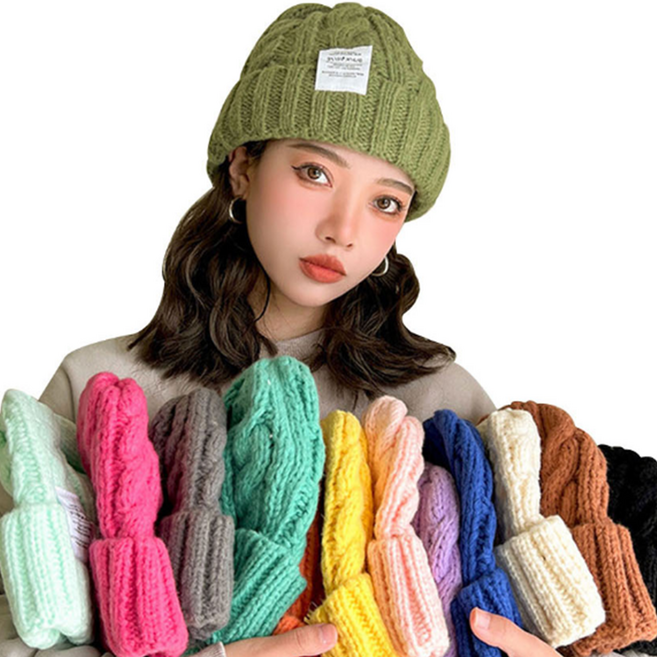 겨울 커플 여자 꽈배기 비니 털 골지 니트 울 숏 모자 방한 따뜻한 소두 학생 중학생