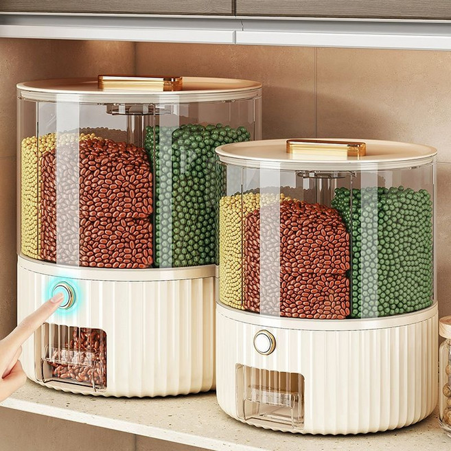 대용량 회전쌀통 보관통 잡곡통 360도 쌀독 저장 용기, B. 화이트 10kg, 1개