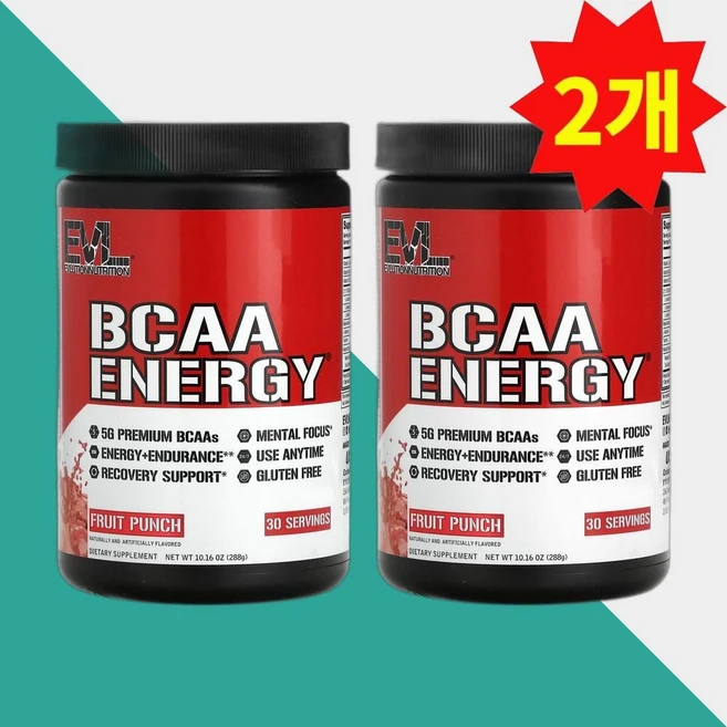 EVLution Nutrition 에블루션 뉴트리션 BCAA 에너지 프루츠 펀치향, 288g, 2개 - 쿠팡