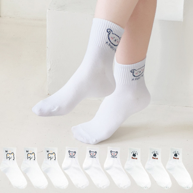 본베이직 여성 국산 캐릭터 중목 양말