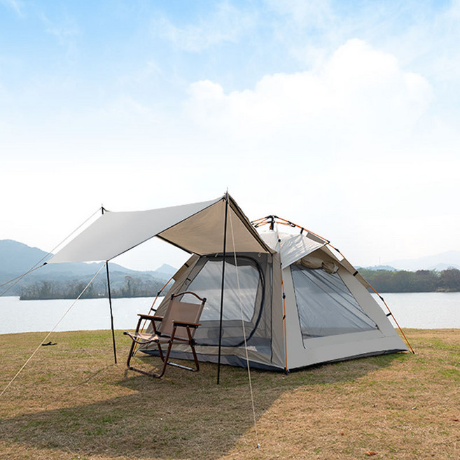 ALLILIO 캠핑텐트 자동 원터치텐트 방수 차양텐트 투 도어 투 윈도우 천막 돔텐트, 3-4인용