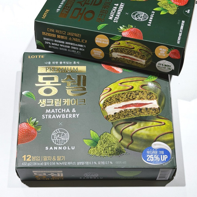 LOTTE 몽쉘抹茶草莓蛋糕，日式抹茶與草莓的完美結合，獨立包裝方便攜帶，下午茶點心首選, 432g, 1個
