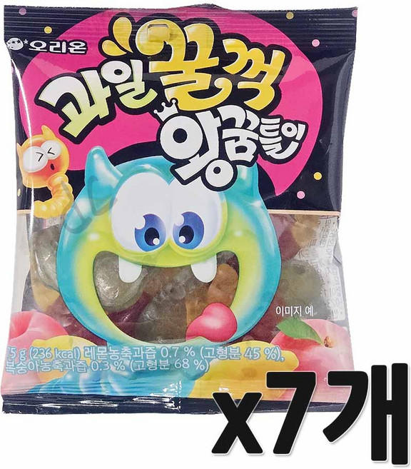 오리온 과일 꿀꺽 왕꿈틀이 젤리, 75g, 7개