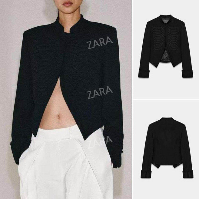 자라 여름 블랙 자켓 하프 터틀넥 긴팔 매듭진 버클 블레이저 2783617