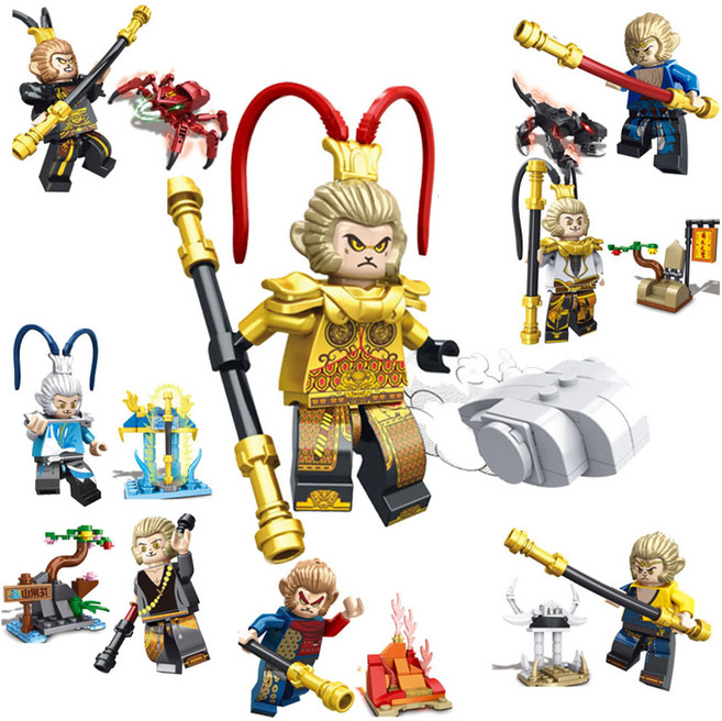 토브릭 손오공 캐릭터 피규어 블럭 장난감 선물 구디백, 8종 1세트