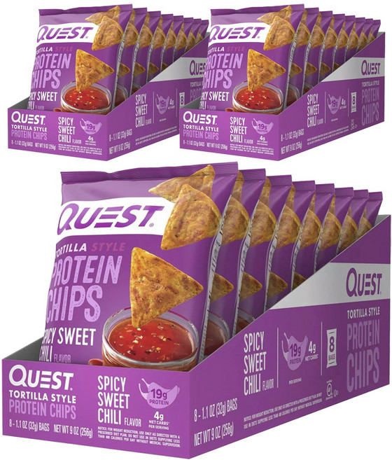 퀘스트뉴트리션 토르티야 스타일 프로틴 칩 스파이시 스위트 칠리, 256g, 3개
