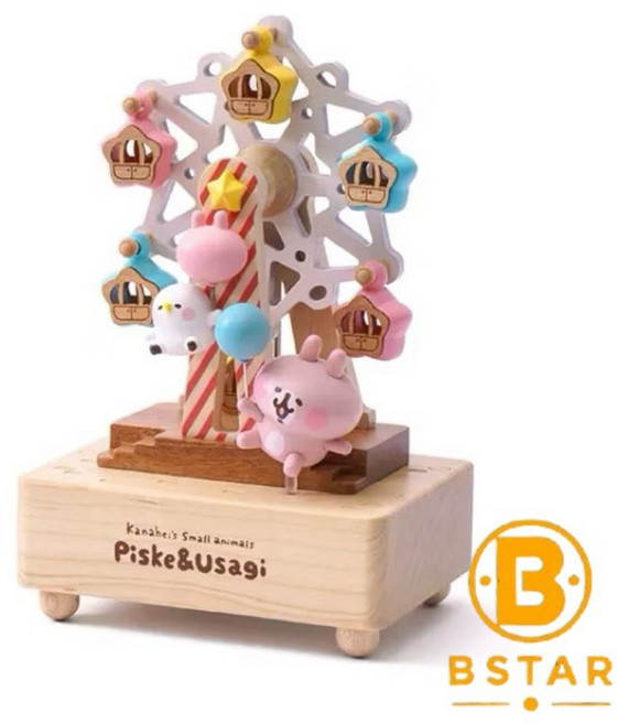卡娜赫拉的小動物 P助與粉紅兔兔 星星摩天輪 木製音樂盒