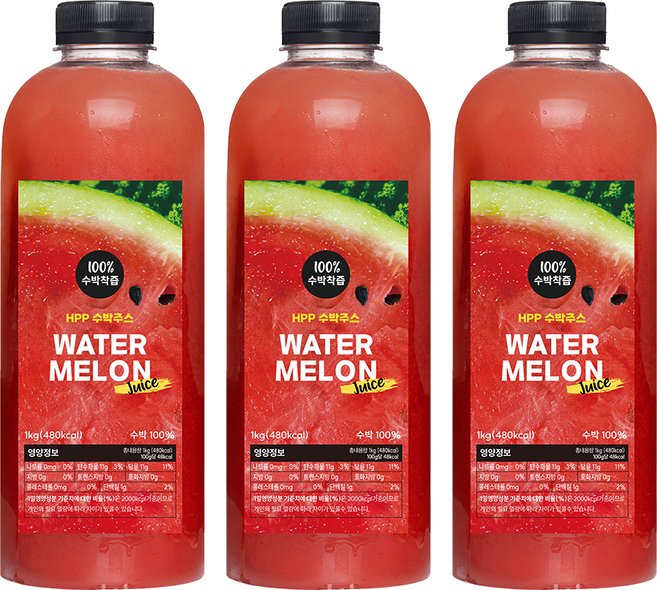 무가당 HPP 100% 수박주스 1KG (패트), 3개, 1L