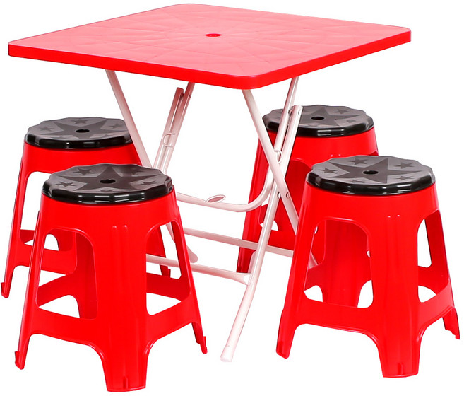 지오리빙 포장마차 테이블 의자 세트, 사각+회전(레드)