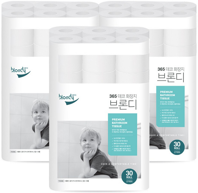 브론디 365 데코 화장지 27m, 30개입, 3개
