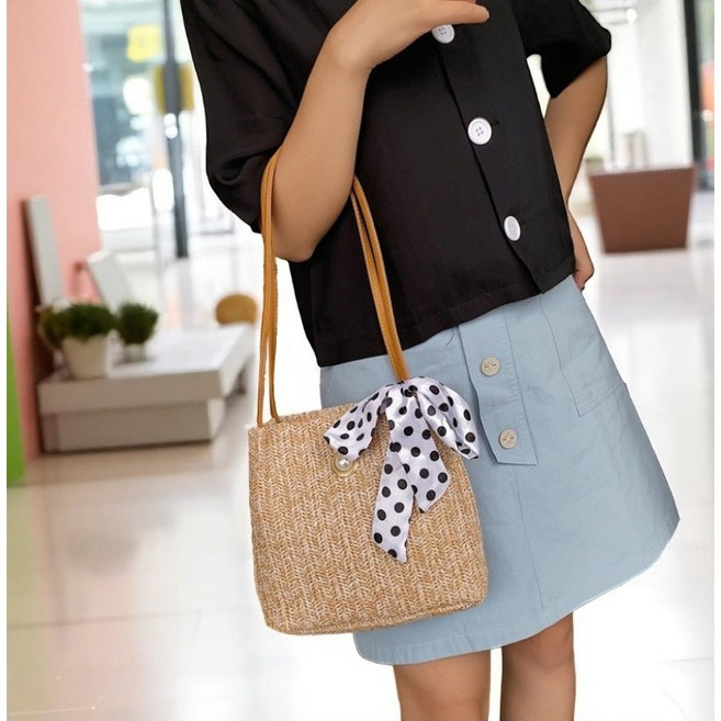 라베사 진주포인트 라탄백 숄더백 토트백 라탄 가방