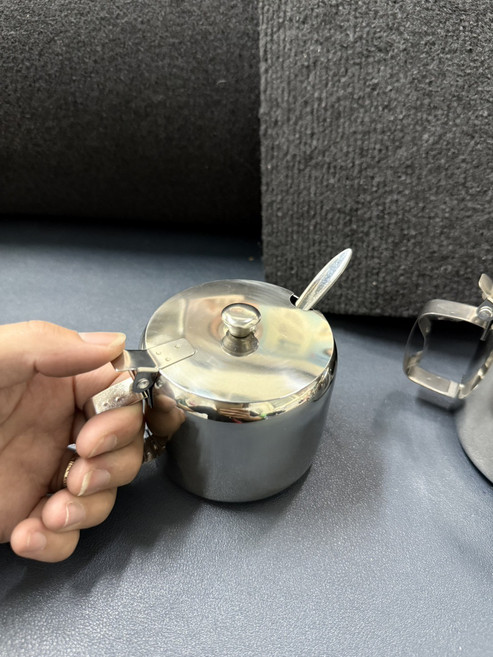 不鏽鋼調味罐 附蓋附湯匙, 大--10cm-附湯匙, 1套