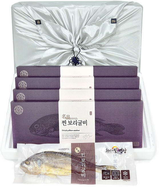 [남도어가] 영광 법성포 보리굴비 내장뺀 찐보리굴비 특왕 28~32cm내외, 1세트, 800g 내외, 패키지 내장뺀 찐보리굴비 특왕 4마리 (선물보자기)
