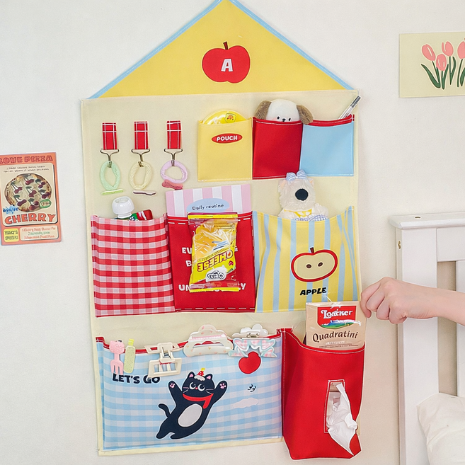 벽걸이 포켓 수납함 유아 장난감 정리함 다용도 수납포켓 걸이형 정리함, 1개, 레드