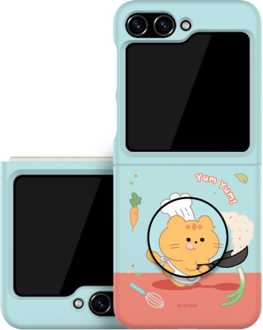 먀오 프렌즈의 하루 갤럭시 Z플립 하드 휴대폰 케이스+원형톡 세트