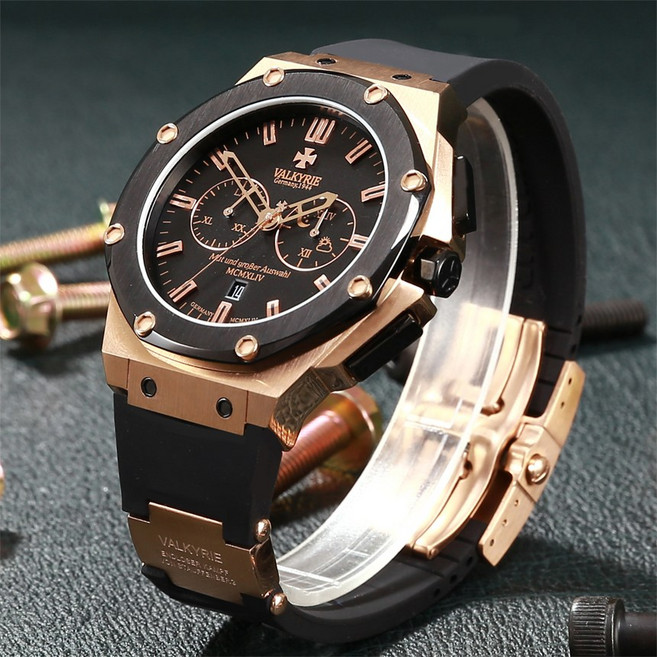 발키리 다스크로노 VALKYRIE DAS CHRONO 남성용시계 V-7075GBB (로즈골드블랙)+블랙메탈밴드+실리콘밴드