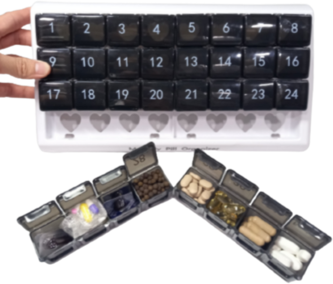 한달약통 알약 케이스 대형 영양제 약보관통 30일 휴대용 약통 밀폐 여행용, 32칸 키보드형 한달약통-블랙, 1개