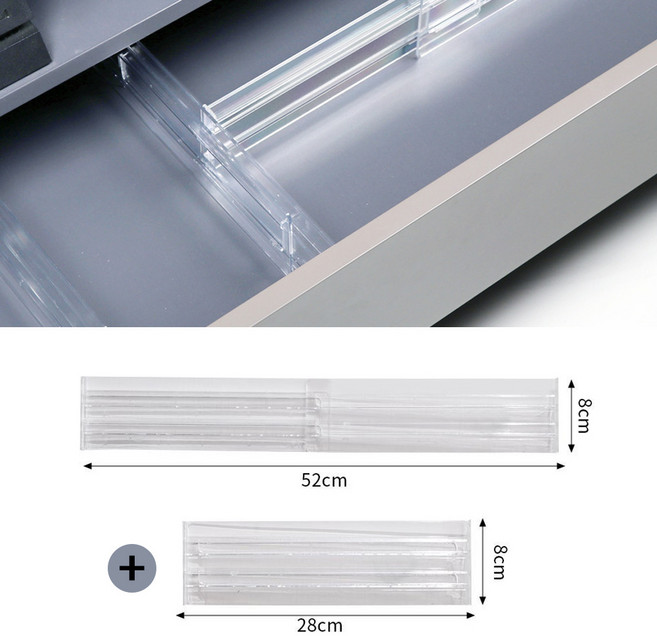 이지몰 서랍 칸막이 정리함 길이조절 투명 수납 분리대 28cm+52cm 2P, 1세트, 화이트(투명)