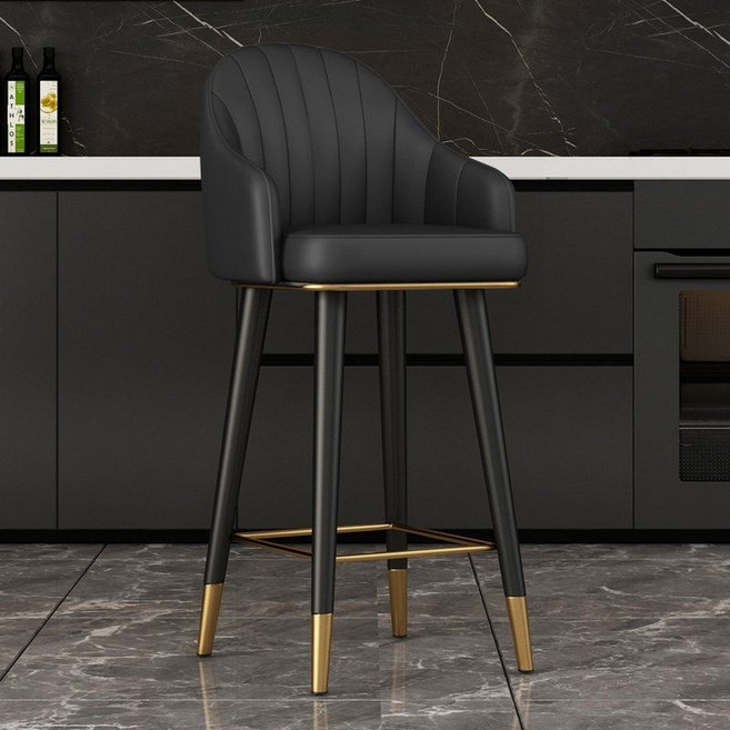 홈바의자 체어 북유럽 럭셔리 의자 가죽 스툴 바체어 고급 홈바 아일랜드 식탁 등받이 바텐, 6. 블랙 53 회전X