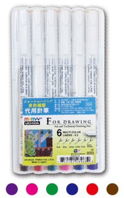 UCHIDA 0.3彩色代針筆6色組, 1個, 0.3mm代針筆6色組, N/A