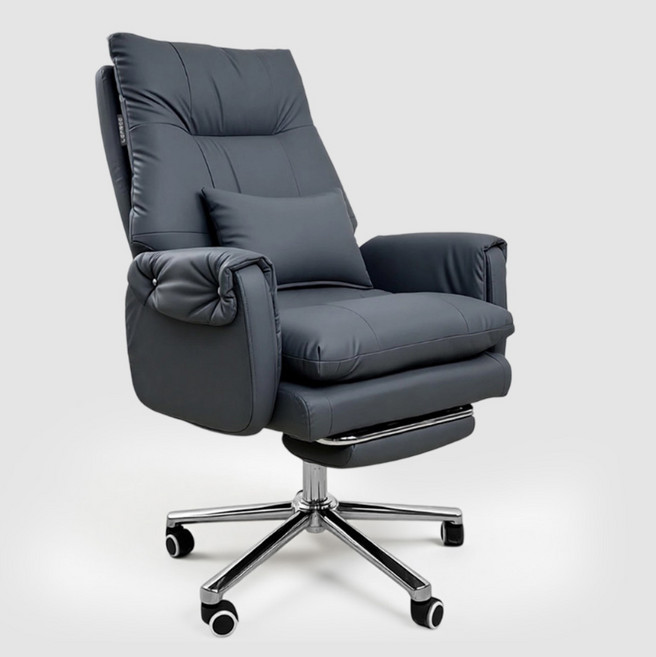 레퓰리 컴퓨터 의자 중역의자 침대형 리클라이너 오피스 사무용 발받침대 고급가죽, 그레이