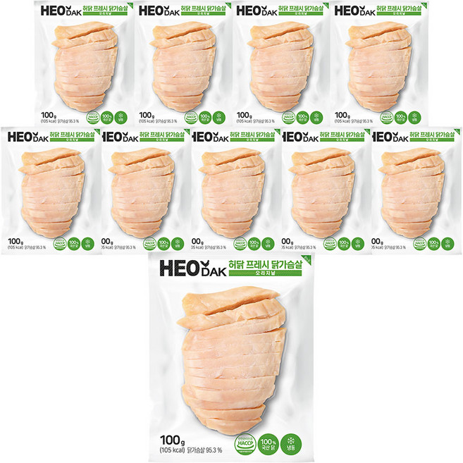 허닭 프레시 슬라이스 닭가슴살 오리지널, 100g, 10개