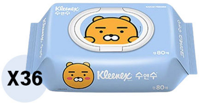 크리넥스 수앤수 카카오 라이언 물티슈 캡형, 36개