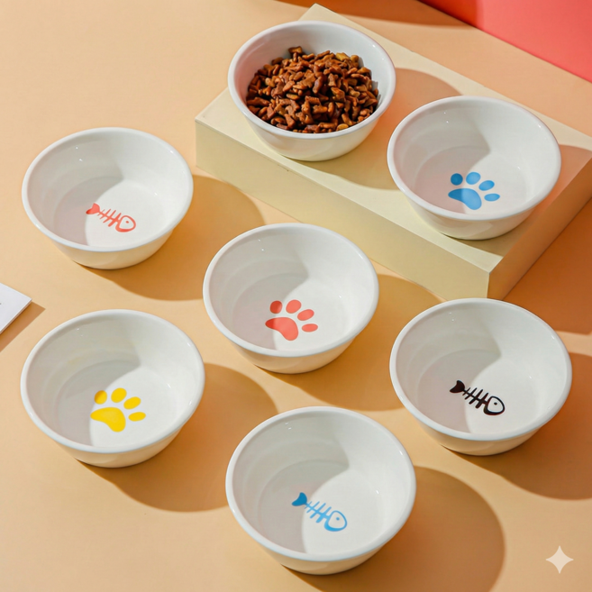 땡스스토리 반려동물 세라믹 식기 1+1, 발바닥, 1세트