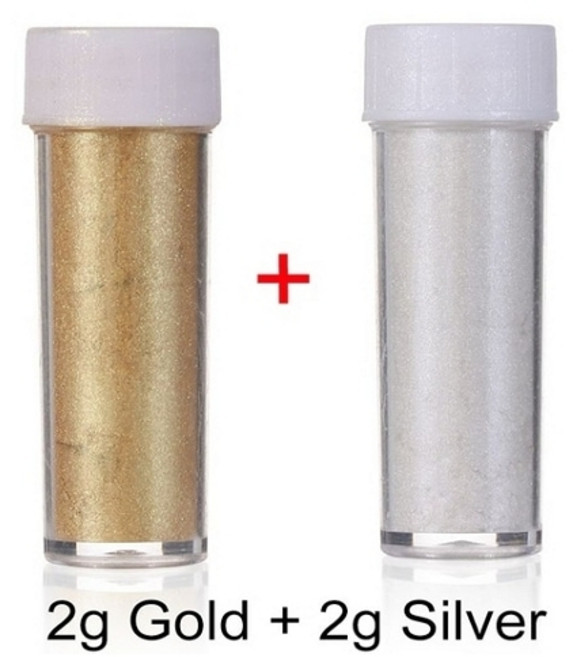 1WITH 15g/병용 금색 은가루 반짝이 무스 케이크 베이킹 색상 장식용품, 12 2g Gold 2g Silver, 2g Gold 2g Silver