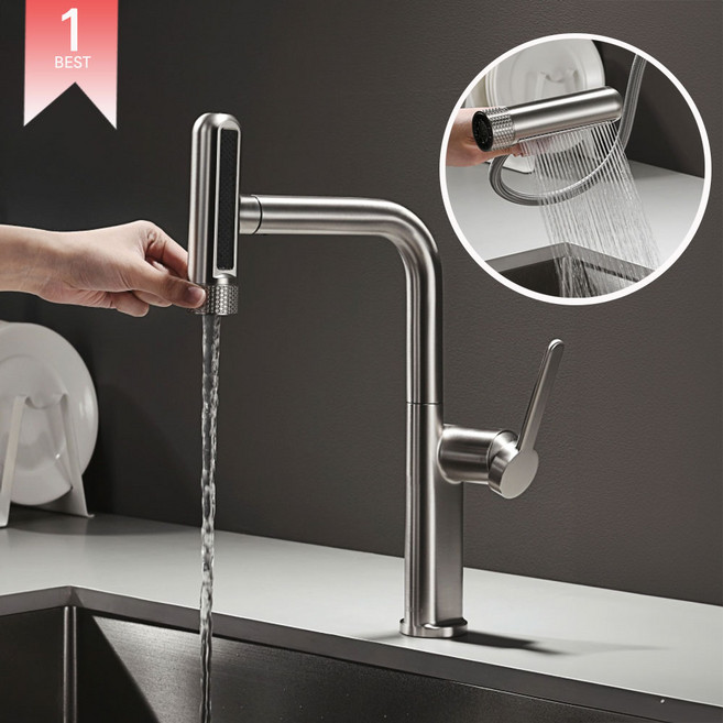 에떼르노 EK-6001 360도 6way 와이드 수전 폭포 거위목 크롬/니켈 수전 EK6001, 일반 배관형