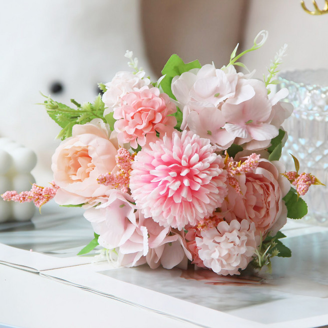 模擬花束 歐式牡丹花, 粉色, 1個