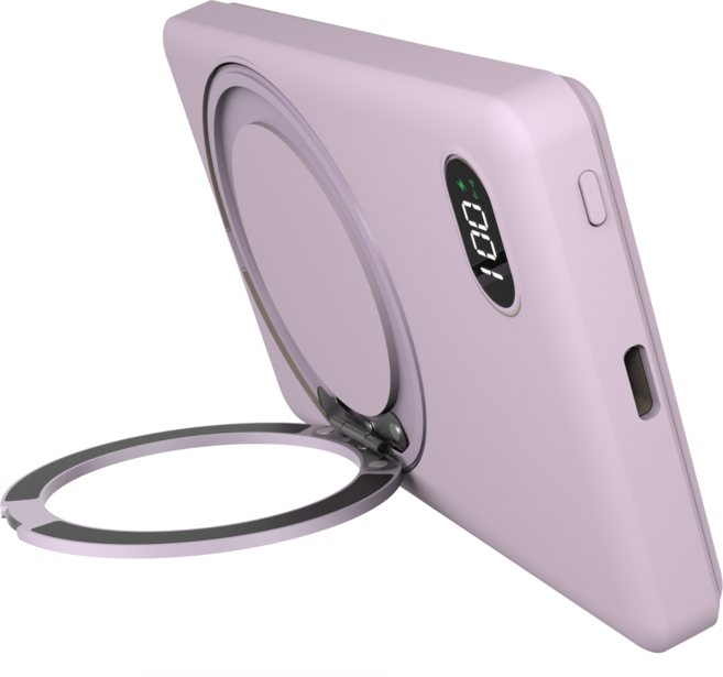磁吸無線充電行動電源 5000mAh 帶支架 智能顯示, MCK-WCT行動電源（紫色）, 1個
