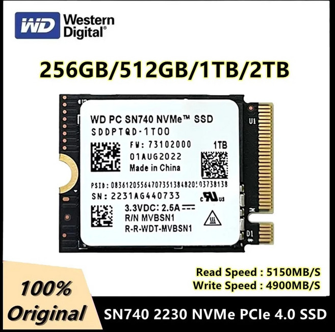 서피스 노트북 3 스팀 데크용 오리지널 SN740 2TB 1TB 512GB 256GB M2 NVMe 2230 PCIe40 x 4 SSD 신제품, 3.1TB, 없음