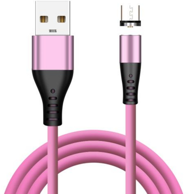AUFU 액체 실리콘 마그네틱 충전기 케이블 마이크로 USB C타입 삼성기기 호환 샤오미 호환 화웨이 아이폰 호환용 마그넷 충전, Pink for Micro, 1m
