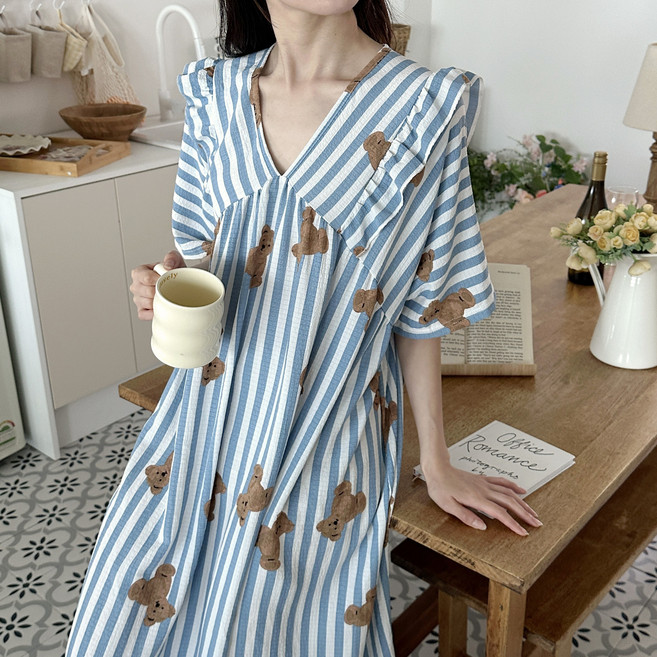 55-88까지~!! 사이즈굿 나염 반팔 잠옷 원피스 파자마 빅사이즈