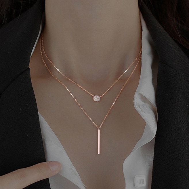 로맨틱펄 크리스탈 큐빅 두줄 레이어드 여성목걸이 체인 파티목걸이